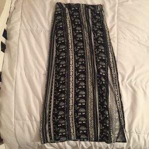 Black Elephant Maxi Skirt with Slit